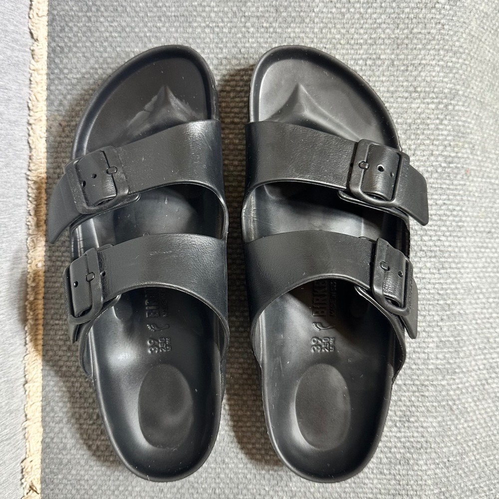 Women's Black Double-Buckle Slide Sandals